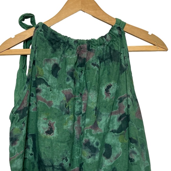 Bellambia 100% Pure Linen Green Floral Halter A-Line Dress Medium - Picture 6 of 11